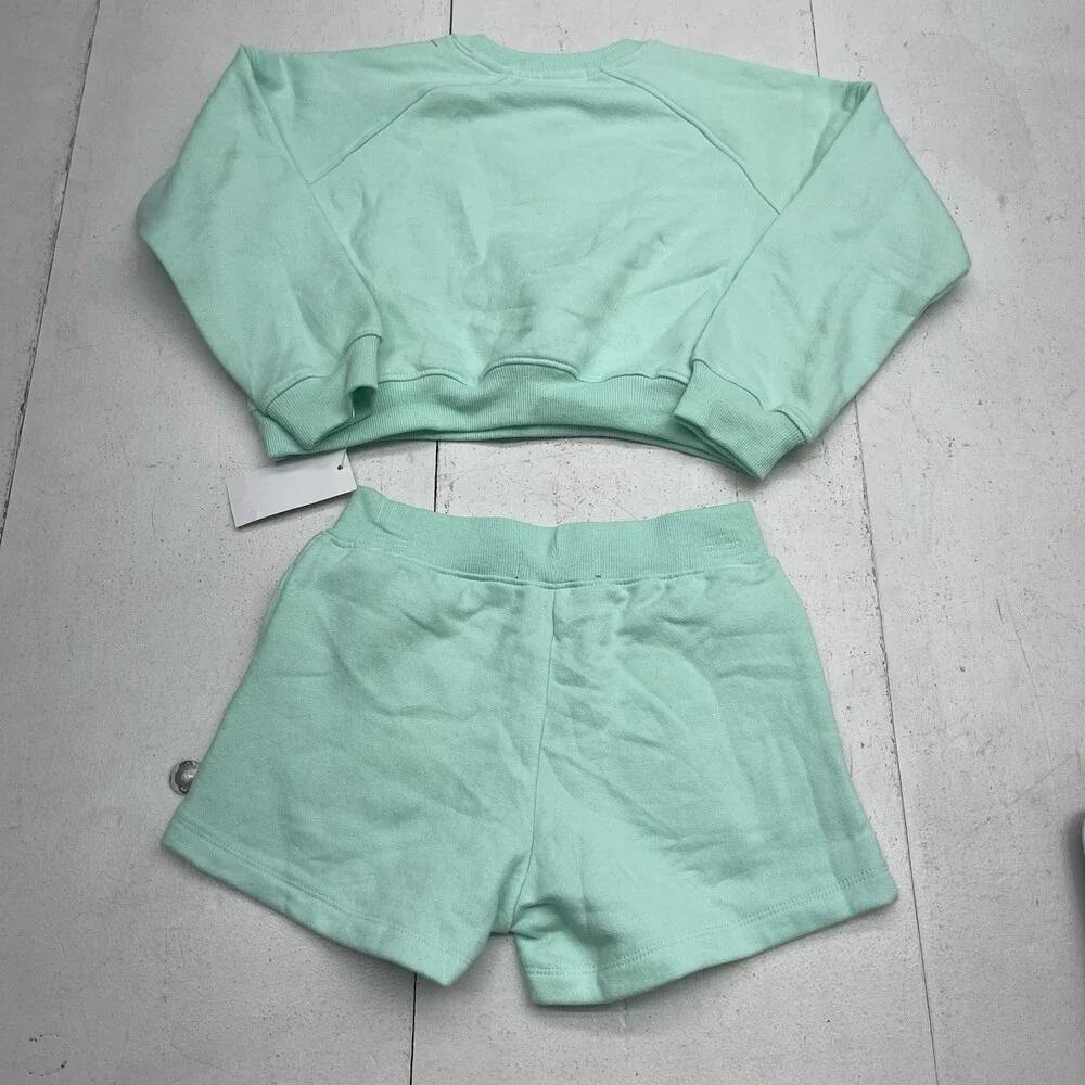 True Religion Mint Blue Logo Pullover Sweatshirt & Shorts Outfit Youth Girls 6x